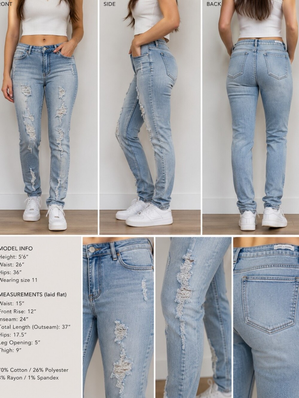 Almost Famous Light Wash Distressed Ripped Jeans High Rise Straight Leg